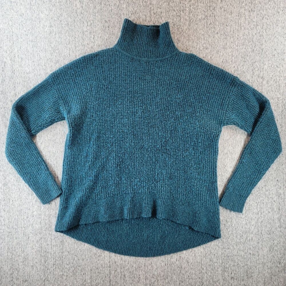 Madewell Wafflestitch Turtleneck Sweater Large L Merino Wool Alpaca Blue Green